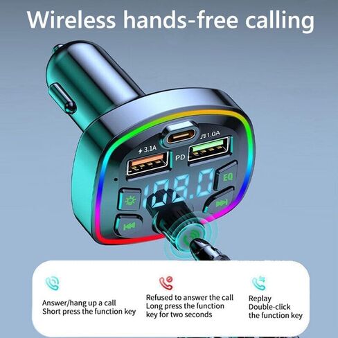 جهاز إرسال FM بلوتوث للسيارة، محول راديو السيارة اللاسلكي USB-C PD + شاحن USB مزدوج للهاتف المحمول والكمبيوتر اللوحي in Kuwait