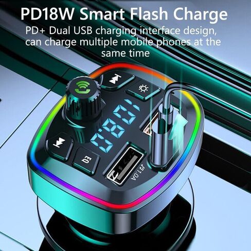 جهاز إرسال FM بلوتوث للسيارة، محول راديو السيارة اللاسلكي USB-C PD + شاحن USB مزدوج للهاتف المحمول والكمبيوتر اللوحي in Kuwait