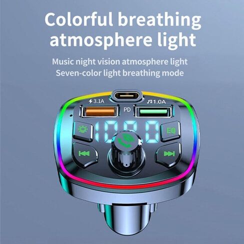 جهاز إرسال FM بلوتوث للسيارة، محول راديو السيارة اللاسلكي USB-C PD + شاحن USB مزدوج للهاتف المحمول والكمبيوتر اللوحي in Kuwait