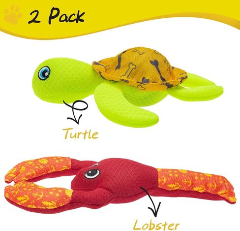 ألعاب عائمة لحوض سباحة الكلاب من PUPTECK - عبوتان من ألعاب المياه التي تصدر صوت صرير للألعاب التفاعلية الصيفية، لعبة جلب الشاطئ السلحفاة وجراد البحر in Kuwait