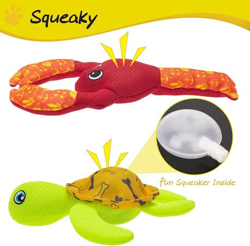 ألعاب عائمة لحوض سباحة الكلاب من PUPTECK - عبوتان من ألعاب المياه التي تصدر صوت صرير للألعاب التفاعلية الصيفية، لعبة جلب الشاطئ السلحفاة وجراد البحر in Kuwait