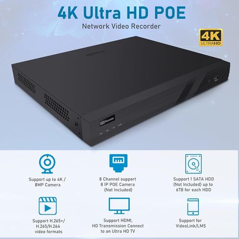 ForWch 8CH 4K NVR (8MP/6MP/5MP/4MP/3MP/1080P) Network Video Recorder, 8CH (8-Port PoE) H.265+ NVR-for Home Security Camera System 24/7 Recording in Saudi Arabia