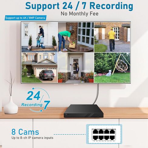 ForWch 8CH 4K NVR (8MP/6MP/5MP/4MP/3MP/1080P) Network Video Recorder, 8CH (8-Port PoE) H.265+ NVR-for Home Security Camera System 24/7 Recording in Saudi Arabia