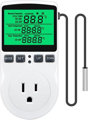 KABASI Digital Temperature Controller, Backlit LCD Screen Thermostat Heating Cooling Outlet Plug with Sensor Timer for Reptile Incubator Greenhouse Brewing Refrigerator 110V, 15A, ℉/℃ in Saudi Arabia