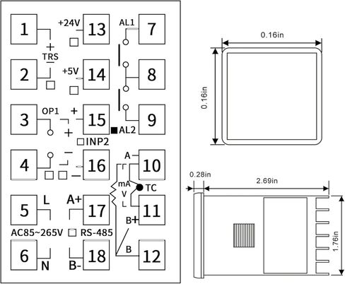 LCLCTC RS-485 RTU مدخلات TC/RTD؛ الإخراج: 4-20 مللي أمبير؛ جهاز تحكم ذكي في درجة الحرارة PID LCD مع مزدوج حراري (تيار متردد 100 ~ 240 فولت) مع مستشعر مزدوج حراري من النوع +K، الحجم: 48*48... in Kuwait