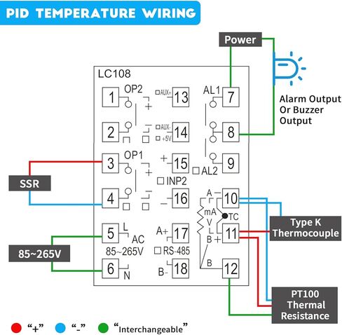 LCLCTC RS-485 RTU مدخلات TC/RTD؛ الإخراج: 4-20 مللي أمبير؛ جهاز تحكم ذكي في درجة الحرارة PID LCD مع مزدوج حراري (تيار متردد 100 ~ 240 فولت) مع مستشعر مزدوج حراري من النوع +K، الحجم: 48*48... in Kuwait
