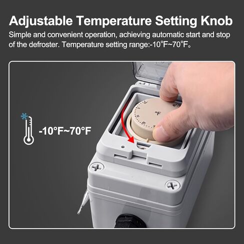 جهاز التحكم في درجة الحرارة Exqutoo IP67 لإزالة الصقيع، صندوق التحكم التلقائي في آلة إزالة الصقيع 16 أمبير 120 فولت، قابس على شكل حقيبة الظهر مع سلك طاقة 10 أقدام، نطاق درجة حرارة قابل للتعديل من -10 درجة فهرنهايت إلى 70 درجة فهرنهايت in Kuwait