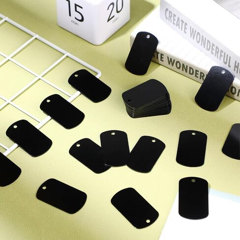 Sanwuta 300 Pcs Dog Tag Bulk Aluminum Engraving Blank Tags Black Rectangle Metal Stamping Tags for Pet Military Dog DIY Craft ID Name Decorative Tags in Saudi Arabia