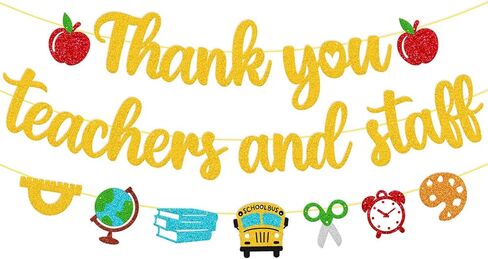 Thank You Teacher and Staff Banner National Teacher Appreciation Week Decoration We Love Our Teacher Decor Thanks for All You Do Backdrop Black Glitter Supplies in Kuwait