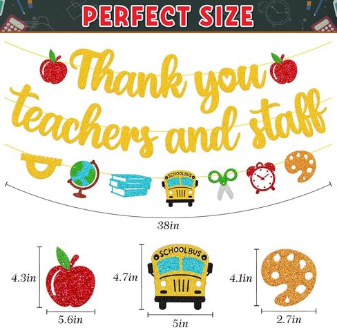 Thank You Teacher and Staff Banner National Teacher Appreciation Week Decoration We Love Our Teacher Decor Thanks for All You Do Backdrop Black Glitter Supplies in Kuwait