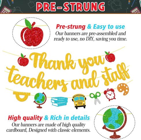 Thank You Teacher and Staff Banner National Teacher Appreciation Week Decoration We Love Our Teacher Decor Thanks for All You Do Backdrop Black Glitter Supplies in Kuwait