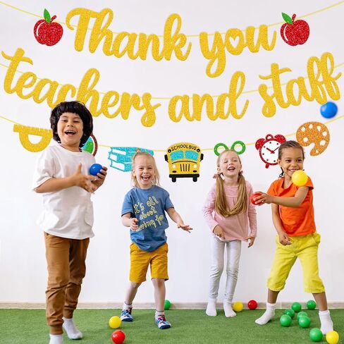 Thank You Teacher and Staff Banner National Teacher Appreciation Week Decoration We Love Our Teacher Decor Thanks for All You Do Backdrop Black Glitter Supplies in Kuwait