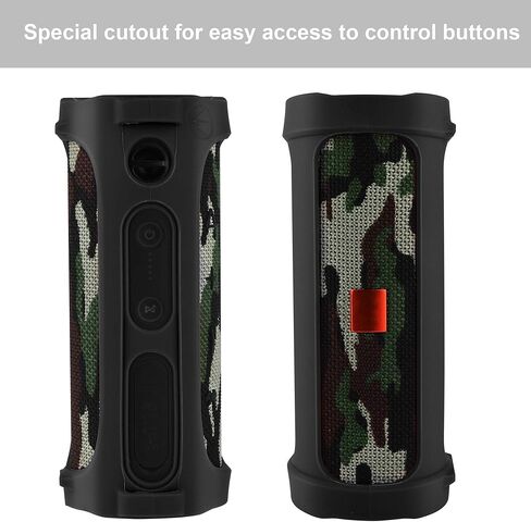 TXEsign Silicone Case for JBL Flip 4 Waterproof Portable Bluetooth Speaker (Black with Shoulder Strap) in Saudi Arabia