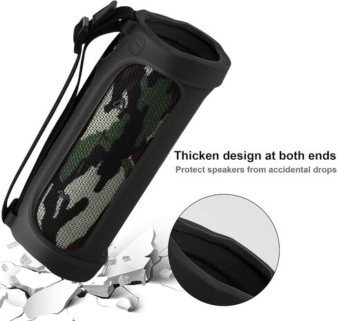 TXEsign Silicone Case for JBL Flip 4 Waterproof Portable Bluetooth Speaker (Black with Shoulder Strap) in Saudi Arabia