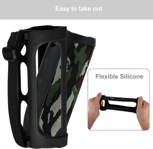 TXEsign Silicone Case for JBL Flip 4 Waterproof Portable Bluetooth Speaker (Black with Shoulder Strap) in Saudi Arabia