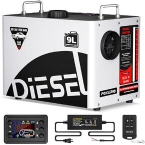 سخان ديزل كبير 9 لتر، 8 كيلو وات 240 فولت/110 فولت/12 فولت/24 فولت الكل في واحد سخان هواء ديزل مع مفتاح LCD، جهاز تحكم عن بعد، مناسب للشاحنة، RV، المنزل، السيارة، المعسكر، القارب، أبيض in Kuwait