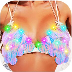 REETAN Light Up Sequin Seashell Bra Top LED Sparkly Mermaid Shell Bra for Women Blue in Kuwait