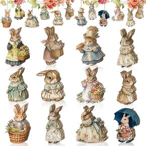 36 Pcs Easter Ornaments Easter Tree Decorations Hanging Bunny Flower Basket Wooden Bunny Hanging Decorations Spring Decorative Ornaments for Home in Kuwait