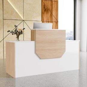 Reception Desk with Cabinet,63 Inch Modern Front Desk Reception with Cable Grommet,Ample Workspace, Easy Assembly,for Office,Checkout Counter,Hotel Lobby(White) in Saudi Arabia