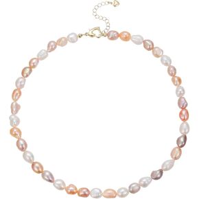 JaruJaru Multicolor Baroque Pearl Necklace, 8-9mm Freshwater Pearls in Multicolors, White/Coral/Lavender/Pink, 40cm with 5cm Extender, 14K Gold Plated Heart Clasp in Saudi Arabia