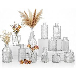 12 Pcs Clear Bud Vases Set, Small Vintage Glass Clear Bud Flower Vases Bulk Multiple Shape Cute Mini Glass Bottles Vases for Rustic Wedding Centerpieces Table Decorations and Home Decor (12, Gold) in Saudi Arabia