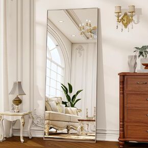 56" x 21" Full Length Mirror with Stand, Standing/Leaning/Wall Mounted Full Body Floor Mirror for Bedroom, Living Room, Entryway, Cloakroom with Aluminum Alloy Frame Silver in Kuwait