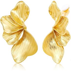 Gold Clip On Earrings for Women Textured Petal Statement Earrings Boho Floral Non Pierced Jewelry in Saudi Arabia