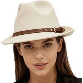 قبعات فيدورا قصيرة الحافة للرجال والنساء، قبعات فيدورا من الجلد السويدي مع إبزيم حزام، قبعات بنما تريلبي in Kuwait