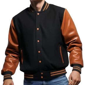 Bomber Varsity Jacket Men College Baseball Jacket Wool Blend and Faux Leather Letterman Jackets in Kuwait