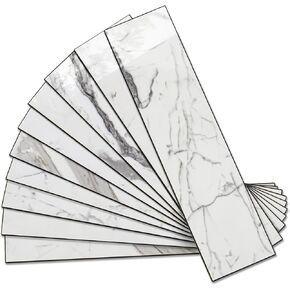 بلاط فاموس 40 قطعة من بلاط الجدران الأبيض اللامع والمقشر والعصا مع الجص الرمادي الداكن، بلاط باكسبلاش من الحجر الصناعي PVC مقاس 3 بوصة × 12 بوصة للمطبخ والحمام وغرفة الغسيل والتخييم والمدفأة in Kuwait