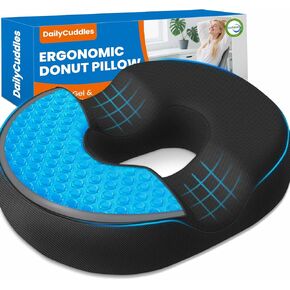 وسادة على شكل دونات لألم عظم الذنب والبواسير - وسادة مقعد من إسفنج الذاكرة من جل التبريد للمكتب والمنزل والكرسي المتحرك، وسادة كرسي مريحة للحمل، وعرق النسا، والعصعص (كبير، أسود) in Kuwait