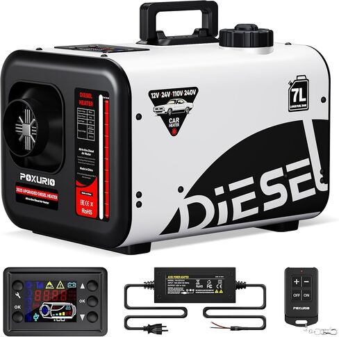 9L Large Diesel Heater, 8KW 240V/110V/12V/24V All in One Diesel Air Heater with LCD Switch, Remote Control, Suitable for Truck, RV, Home, Car, Campers, Boat, White in Kuwait