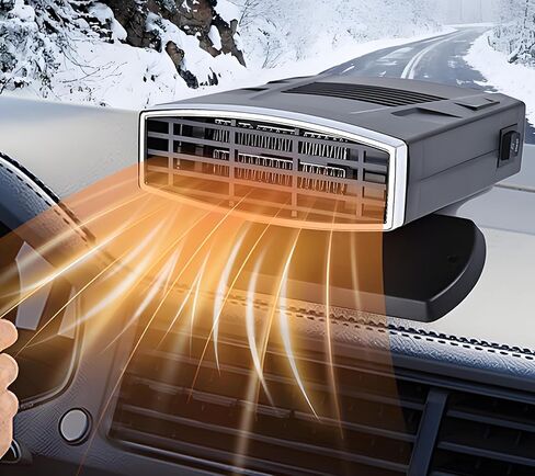 Car Heater,Portable 12V 200W Car Heater & Defroster,2-in-1 Fast Heating & Cooling Fan,Plug In Car Heater for Windshield Defogger with 360° Rotary Car Heater for Vehicle,Car,RV,SUV (Black&Silver) in Kuwait