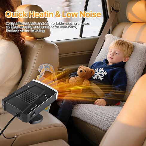 Car Heater,Portable 12V 200W Car Heater & Defroster,2-in-1 Fast Heating & Cooling Fan,Plug In Car Heater for Windshield Defogger with 360° Rotary Car Heater for Vehicle,Car,RV,SUV (Black&Silver) in Kuwait