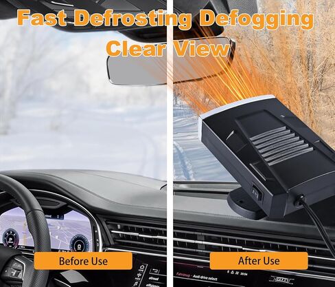 Car Heater,Portable 12V 200W Car Heater & Defroster,2-in-1 Fast Heating & Cooling Fan,Plug In Car Heater for Windshield Defogger with 360° Rotary Car Heater for Vehicle,Car,RV,SUV (Black&Silver) in Kuwait