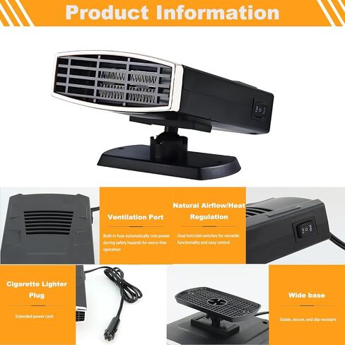 Car Heater,Portable 12V 200W Car Heater & Defroster,2-in-1 Fast Heating & Cooling Fan,Plug In Car Heater for Windshield Defogger with 360° Rotary Car Heater for Vehicle,Car,RV,SUV (Black&Silver) in Kuwait