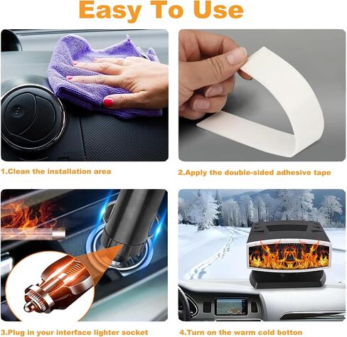 Car Heater,Portable 12V 200W Car Heater & Defroster,2-in-1 Fast Heating & Cooling Fan,Plug In Car Heater for Windshield Defogger with 360° Rotary Car Heater for Vehicle,Car,RV,SUV (Black&Silver) in Kuwait