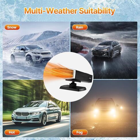 Car Heater,Portable 12V 200W Car Heater & Defroster,2-in-1 Fast Heating & Cooling Fan,Plug In Car Heater for Windshield Defogger with 360° Rotary Car Heater for Vehicle,Car,RV,SUV (Black&Silver) in Kuwait