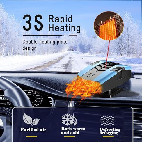 سخان 12 فولت للسيارة، 150 وات، مروحة تبريد سريعة التسخين، مزيل الضباب ومزيل الصقيع، دوران 360 درجة، سخان سيارة محمول يمكن توصيله بولاعة السجائر، حرارة هواء صغيرة 202501 in Kuwait