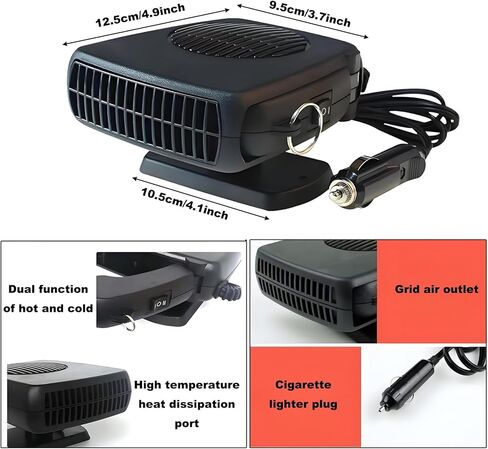 Portable Car Heaters for Vehicle for Winter,360° Rotatable 200W Quick Windshield Defroster Defogger,12V Car Heater that Plugs into Cigarette Lighter,Portable Heater for Car,UTV,SUV,RV in Kuwait