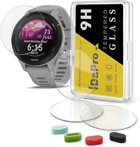 [4 عبوات] واقي شاشة لساعة Garmin Forerunner 255s /255s Music 41mm الذكية + سدادات سيليكون مضادة للغبار من الزجاج المقسى المضاد للخدش وخالي من الفقاعات in Kuwait