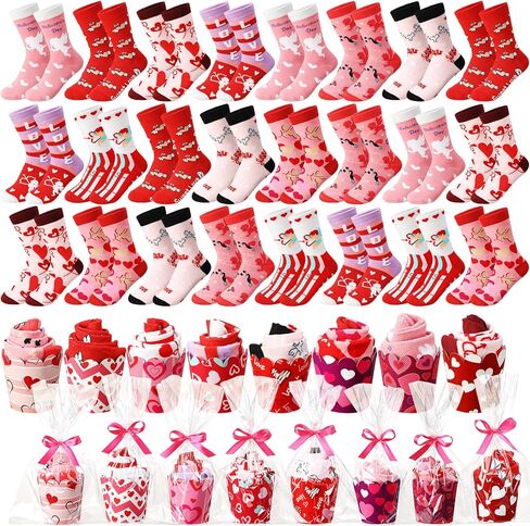 Foaincore 24 Pairs Valentine's Gifts Cupcake Socks for Women, Heart Print Cotton Mid-tube, DIY Socks with Cupcake Packaging, Galentines Gifts for Valentine Mother Girls in Saudi Arabia