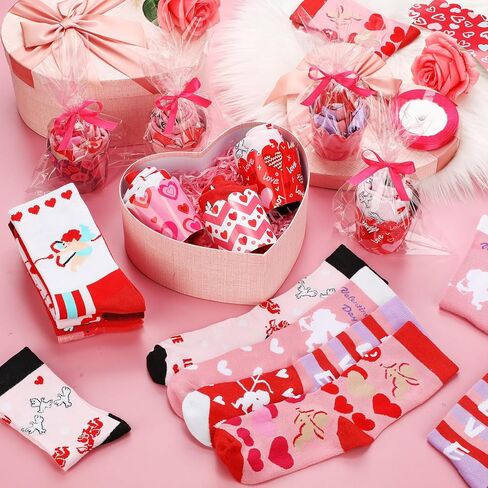 Foaincore 24 Pairs Valentine's Gifts Cupcake Socks for Women, Heart Print Cotton Mid-tube, DIY Socks with Cupcake Packaging, Galentines Gifts for Valentine Mother Girls in Saudi Arabia
