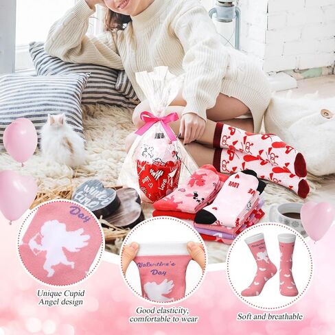 Foaincore 24 Pairs Valentine's Gifts Cupcake Socks for Women, Heart Print Cotton Mid-tube, DIY Socks with Cupcake Packaging, Galentines Gifts for Valentine Mother Girls in Saudi Arabia