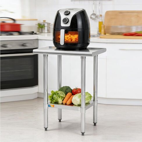 طاولة تريشين من الفولاذ المقاوم للصدأ مقاس 45.72 سم × 60.96 سم، طاولة عمل وتحضير تجارية شديدة التحمل مع رف سفلي للمطبخ، المطعم، المنزل، الفندق in Kuwait