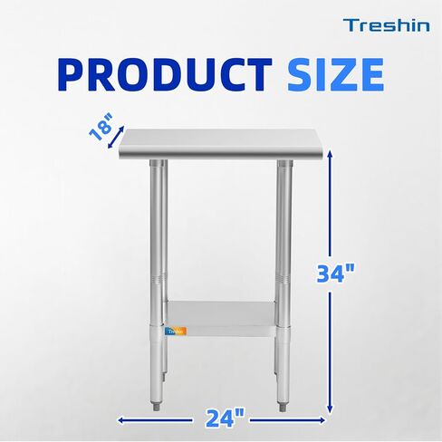 طاولة تريشين من الفولاذ المقاوم للصدأ مقاس 45.72 سم × 60.96 سم، طاولة عمل وتحضير تجارية شديدة التحمل مع رف سفلي للمطبخ، المطعم، المنزل، الفندق in Kuwait