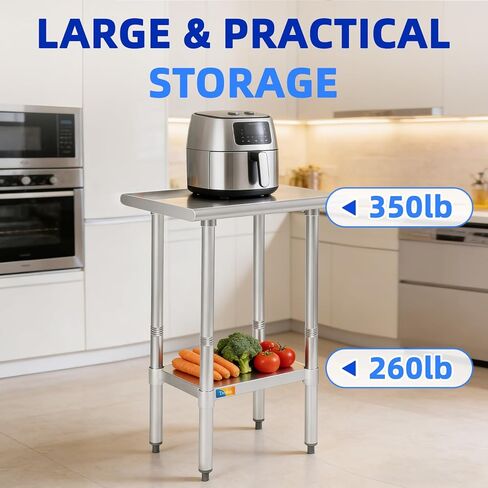 طاولة تريشين من الفولاذ المقاوم للصدأ مقاس 45.72 سم × 60.96 سم، طاولة عمل وتحضير تجارية شديدة التحمل مع رف سفلي للمطبخ، المطعم، المنزل، الفندق in Kuwait