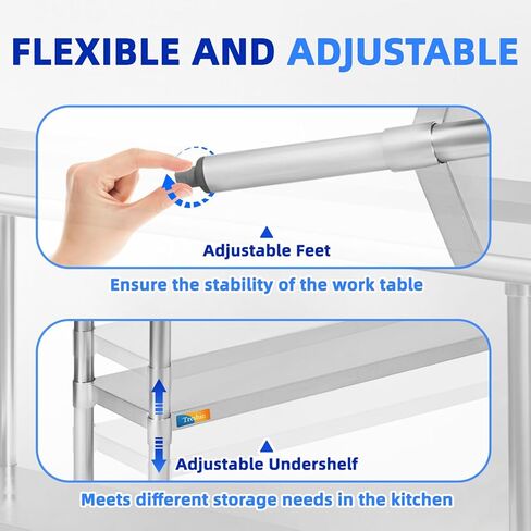 طاولة تريشين من الفولاذ المقاوم للصدأ مقاس 45.72 سم × 60.96 سم، طاولة عمل وتحضير تجارية شديدة التحمل مع رف سفلي للمطبخ، المطعم، المنزل، الفندق in Kuwait