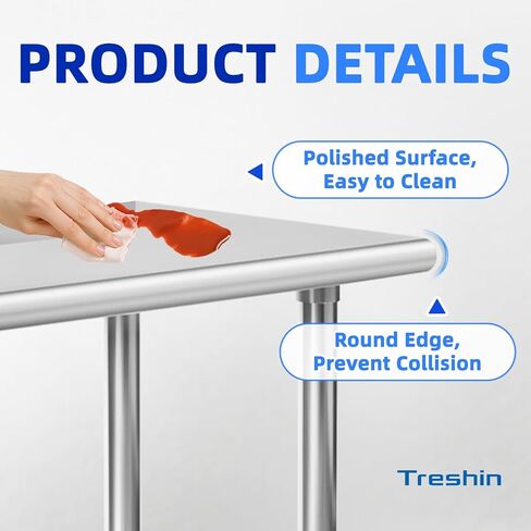 طاولة تريشين من الفولاذ المقاوم للصدأ مقاس 45.72 سم × 60.96 سم، طاولة عمل وتحضير تجارية شديدة التحمل مع رف سفلي للمطبخ، المطعم، المنزل، الفندق in Kuwait