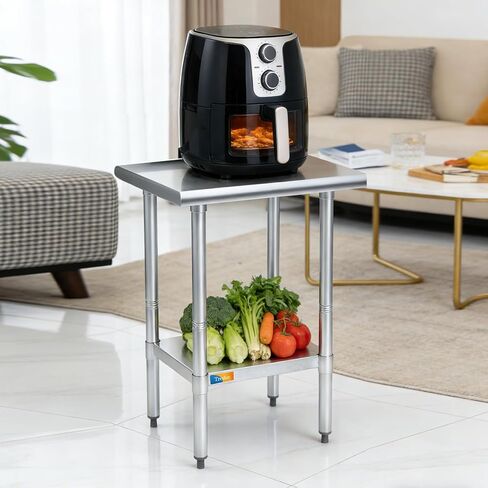 طاولة تريشين من الفولاذ المقاوم للصدأ مقاس 45.72 سم × 60.96 سم، طاولة عمل وتحضير تجارية شديدة التحمل مع رف سفلي للمطبخ، المطعم، المنزل، الفندق in Kuwait